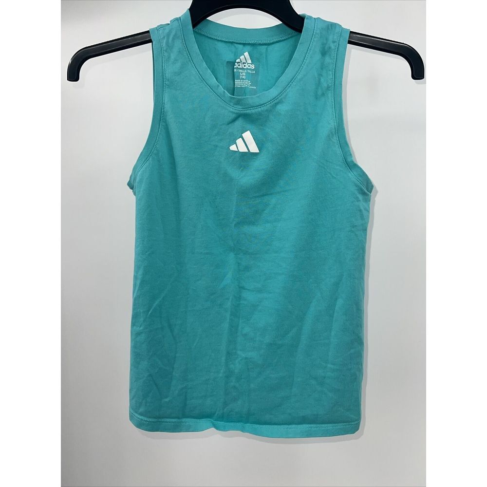 ADIDAS Semi Mint Rush Green 3-STRIPE BACK TANK TOP SHIRT BIG KIDS/GIRLS L/G